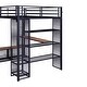 preview thumbnail 9 of 9, Full Size Loft Bed with Storage Iron Mesh and Mdf Shelves, Metal High Loft Bed with Open Wardrobe