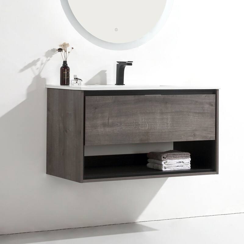 24"/30"/32"/36" Floating Bathroom Vanity Set with Ceramic Sink