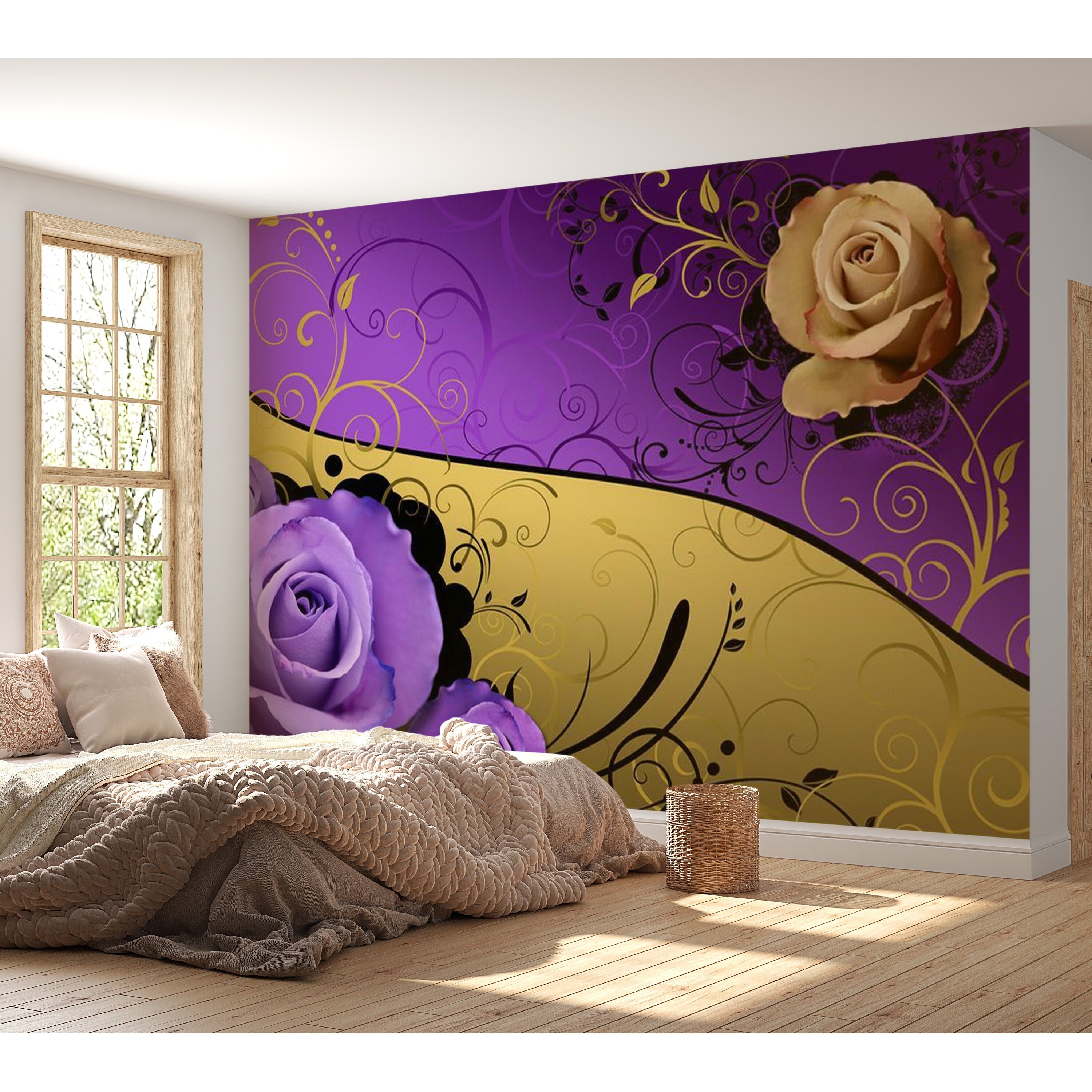 purple flower bedroom wallpaper