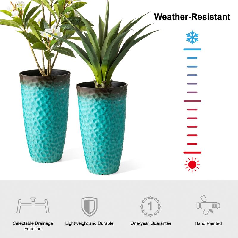 Glitzhome 23.75"H Set of 2 Oversized Eco-Friendly PP and Stone Honeycomb Textured Blue/Green/Red Tall Plastic Planter