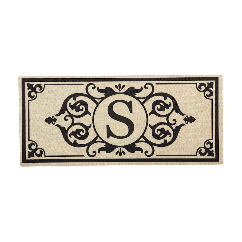 22 in. x 10 in. Cambridge Monogram Burlap Sassafras Switch Mat, Letter S