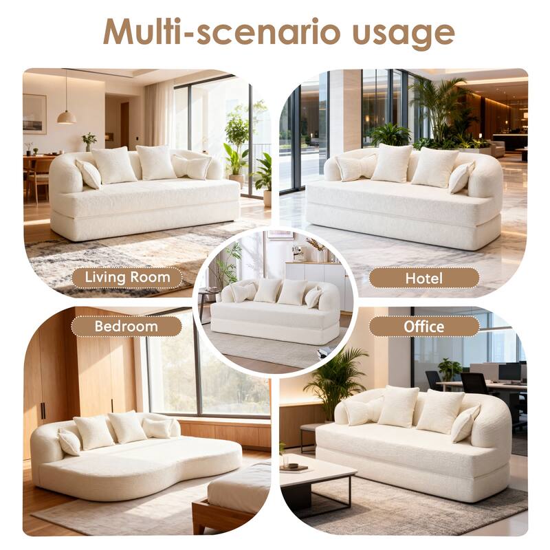 2-in-1 Foldable Sofa Bed, 70" Convertible Boneless Couch Sleeper with 4 Pillows, Chenille Foam Futon for Living Room