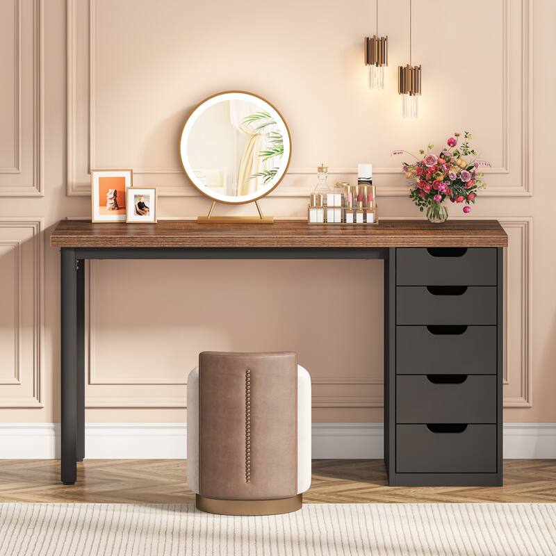 Modern Vanity Desk with 5 Reversible Drawers, Multiple Storage Makeup Desk, Christmas Gift for Home Use