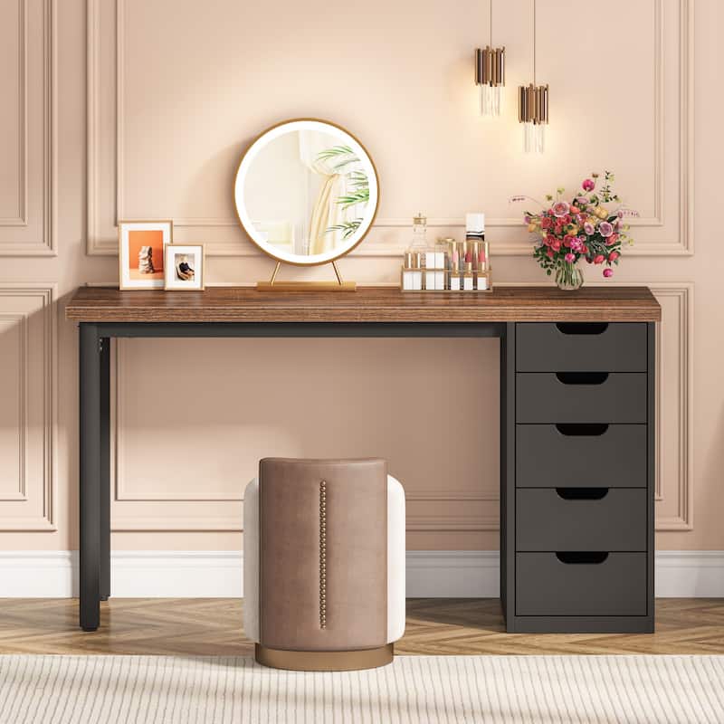 Vanity Desk with 5 Drawers, Modern Makeup Desk with Mulitple Storage, Gifts for Christmas