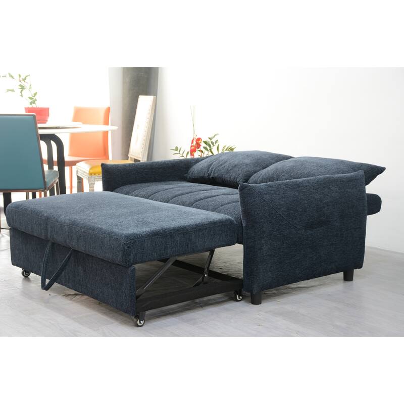 Loveseat Convertible Pull-out Sleeper Sofa Bed, Adjustable Backrest Futon Couch Sleeper Recliner Sofa Couch for Living Room