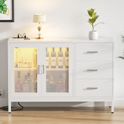 45'' W Accent Cabinet with Drawers and Charge Station, Storage Sideboard with LED Light