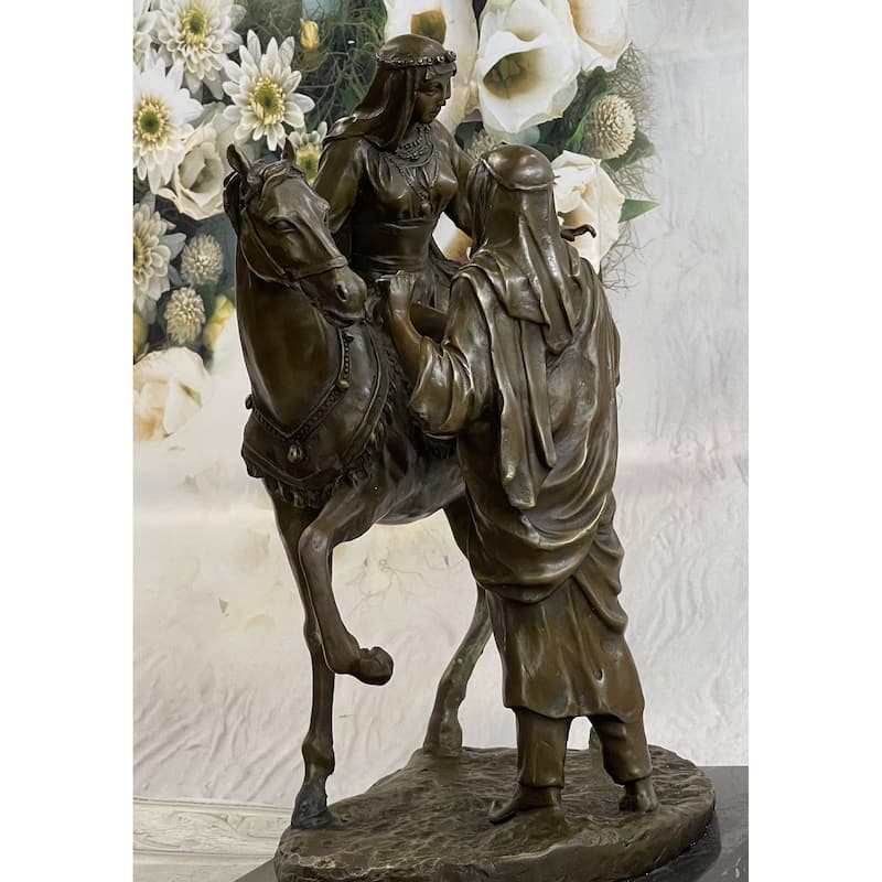 Large Arabian Man Helping His Wife Bronze Marble Base Sculpture Statue By Mene