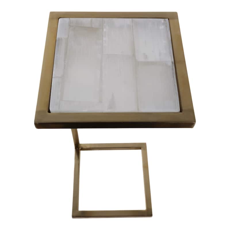 Metal Side Table Square Top Narrow C-Frame Accent - White - 24.0"
