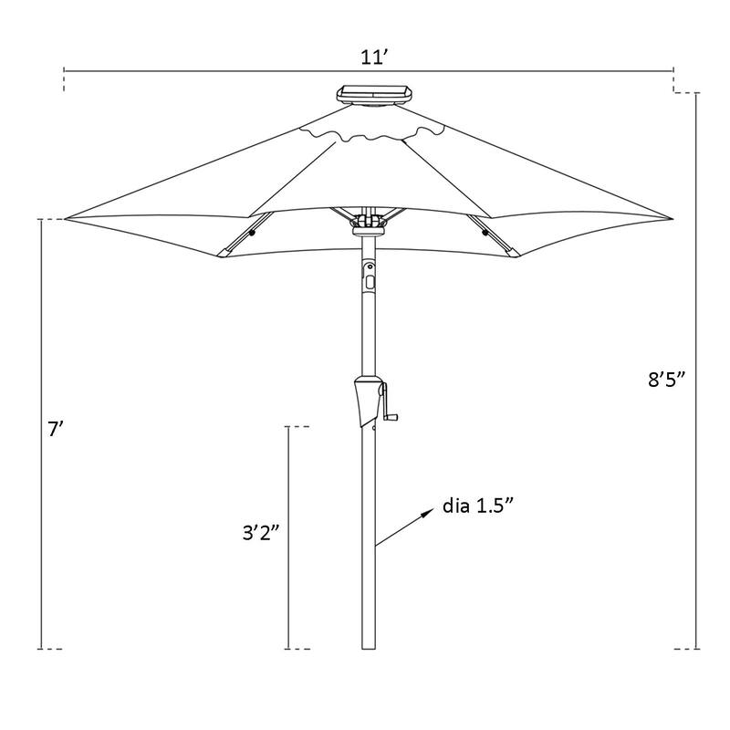 11 ft Outdoor Patio Market Table Umbrella with Solar LED Lights and