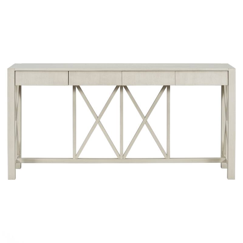 60'' Console Table with 4 Spacious Drawers, Modern Crisscross Design Entryway Table