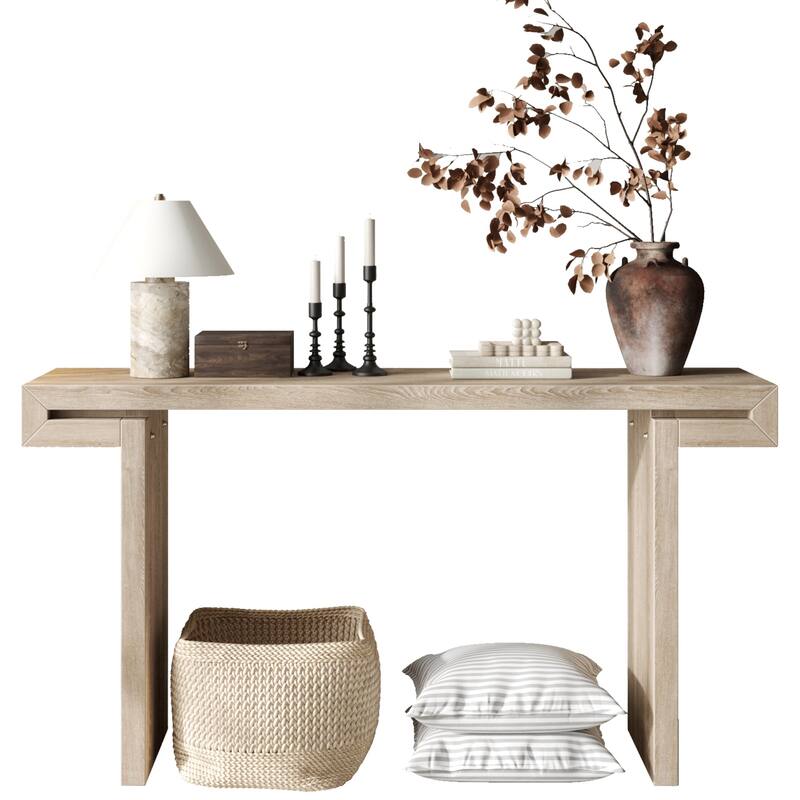 60" Rustic Farmhouse Console Table, Solid Wood Entryway Sofa Side Table for Living Room, Hallway