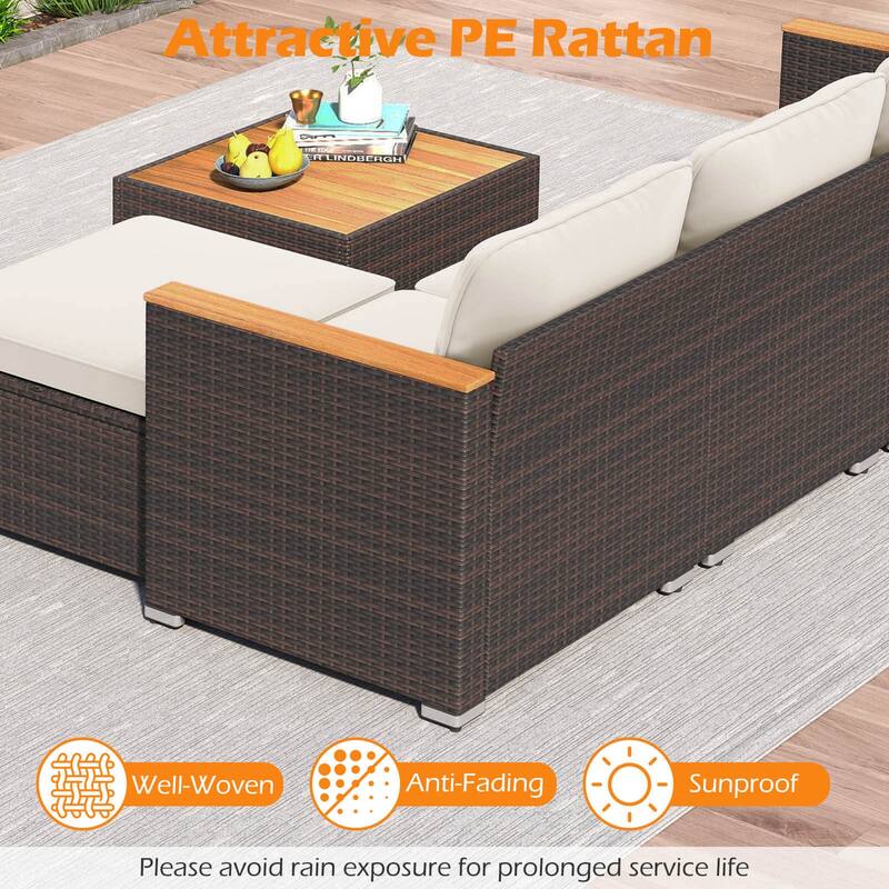 Costway 5 Piece Wicker Conversation Set Patio Rattan Chair & Coffee - See Details