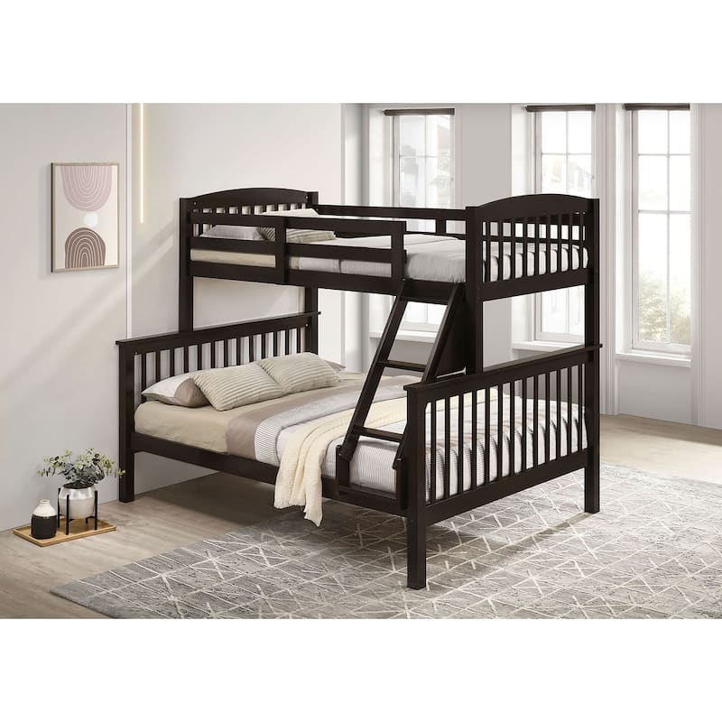 Walnut Twin Over Twin Bunk Bed with Angled Ladder and Slat Design - Walnut