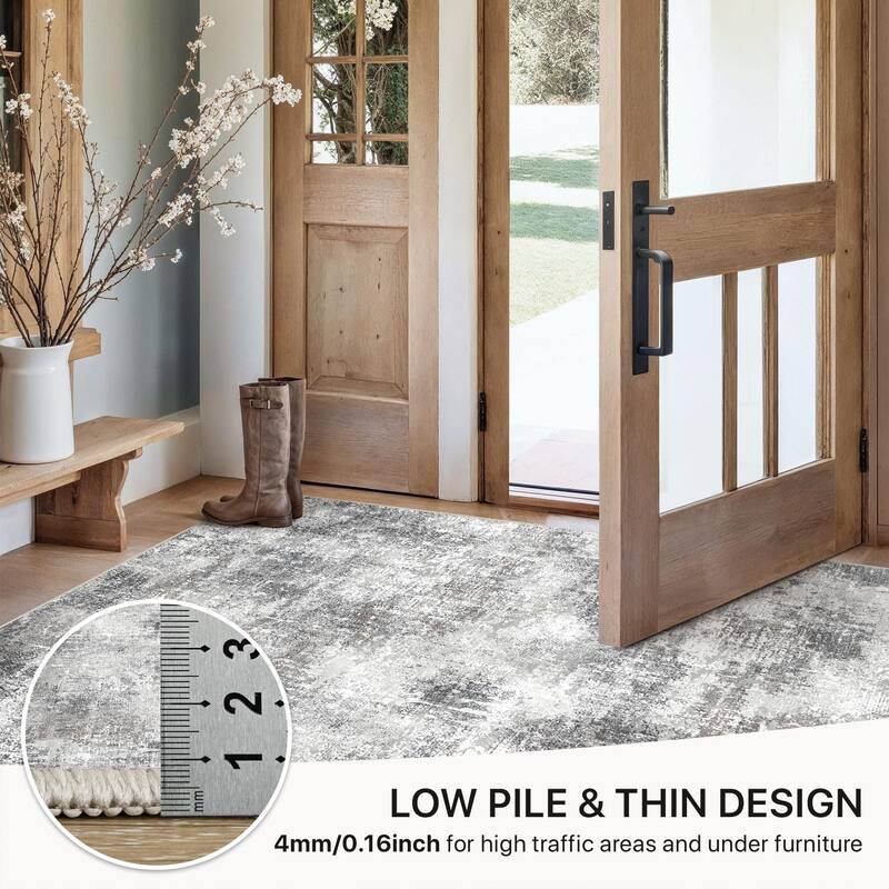 Mcow Vintage Floral Low-Pile Machine Washable Non-Slip Area Rug