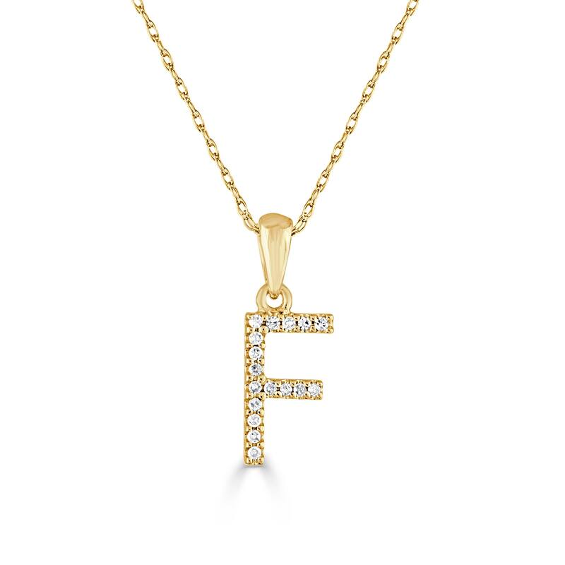 Joelle Collection 1/10 ctw Diamond Initial Pendant Necklace 14K Gold adjustable 16 to 18 inch Chain - Personalized Gift - F - Yellow