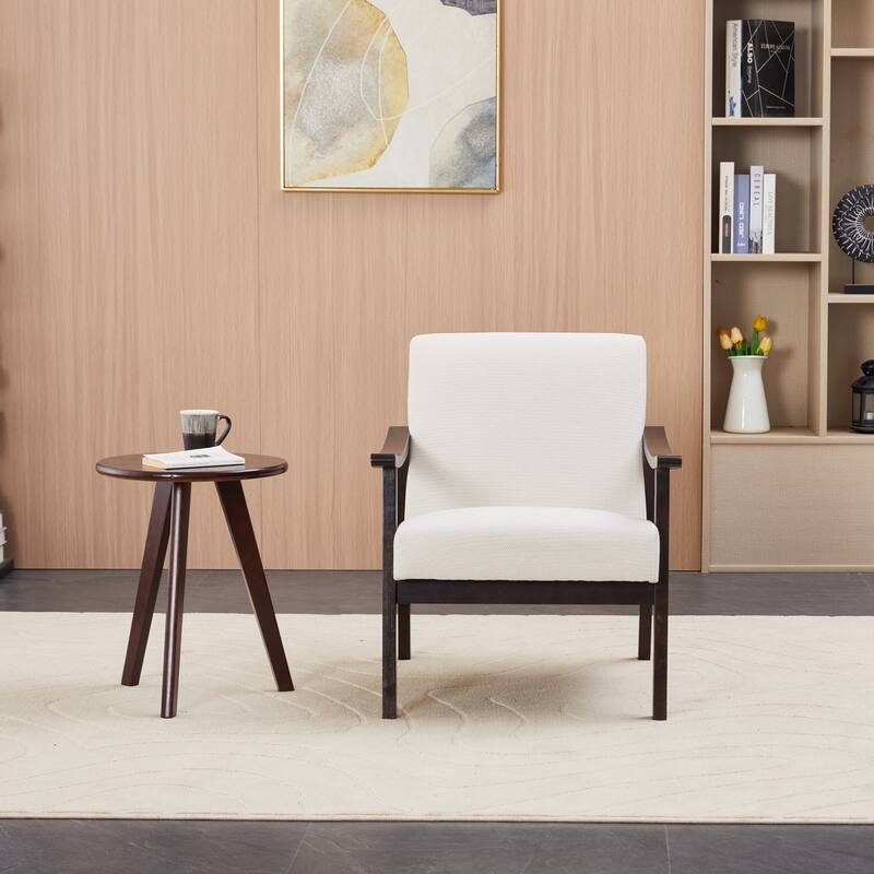 Accent Chair, Mid-Century Modern Armchair with Solid Wood Legs, Reading Leisure Chair with High Back for Living Room - Ancient White