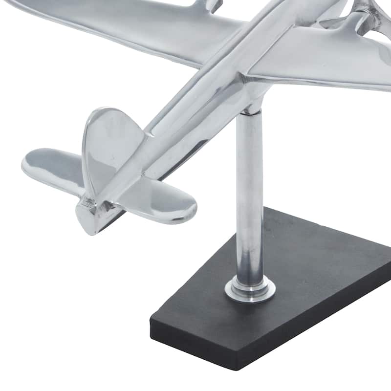 Silver Aluminum Metal Airplane Decorative Sculpture with Black Base