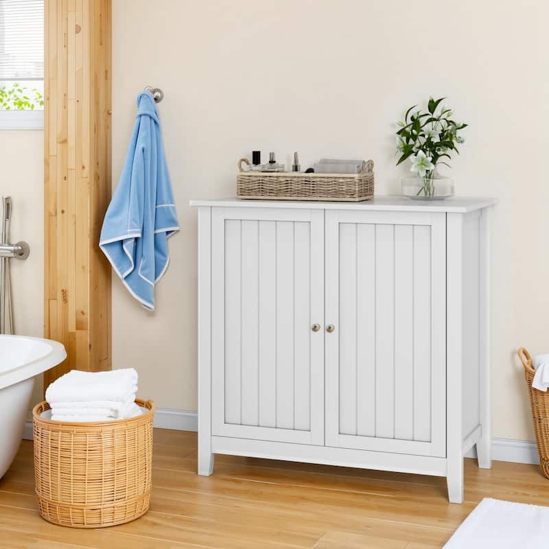 Double Door Storage Cabinet, Freestanding Buffet Cabinet, Bathroom Storage Cabinet with Silver Knobs for Living Room, Kitchen