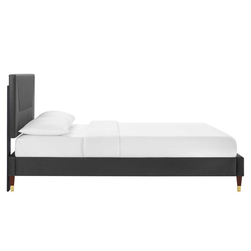 Yasmine Channel Tufted Performance Velvet Queen Platform Bed
