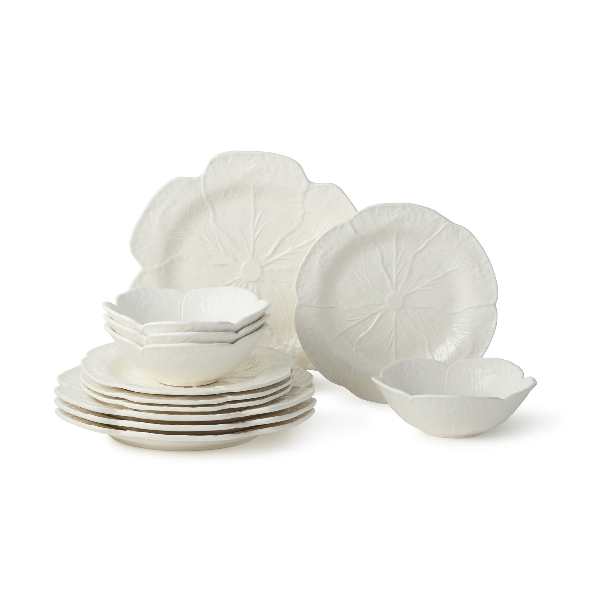 Certified International Le Jardin White Cabbage 12-Piece Dinnerware Set, Service for 4 - 11"W x 1.25"H x 11"L