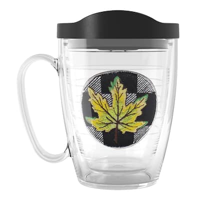 Tervis Checkerboard Fall Leaf Yellow Made in USA Double Walled Insulated Travel Tumbler, Yellow - 16oz Mug