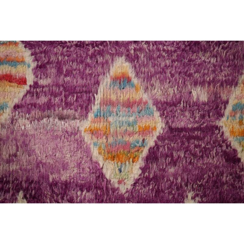 Geometric Purple Moroccan Abstract Area Rug Hand-Knotted Wool Carpet - 5'8"x 10'3"