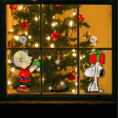 12" Peanuts 2 PC PreLit LED Holiday Window Décor Snoopy and Charlie Brown