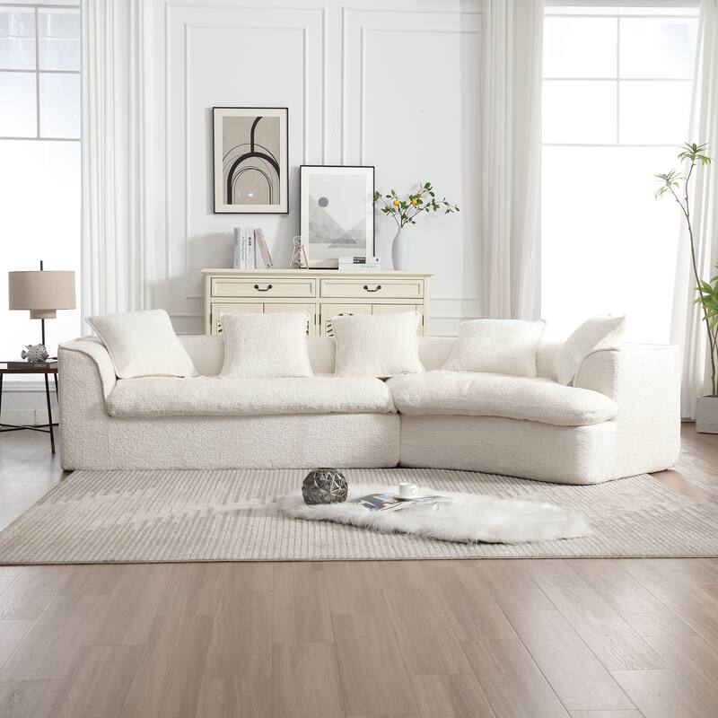 3 Seater Beige Chenille Sofa for Living Room with Unique Double Seat and Corner Design