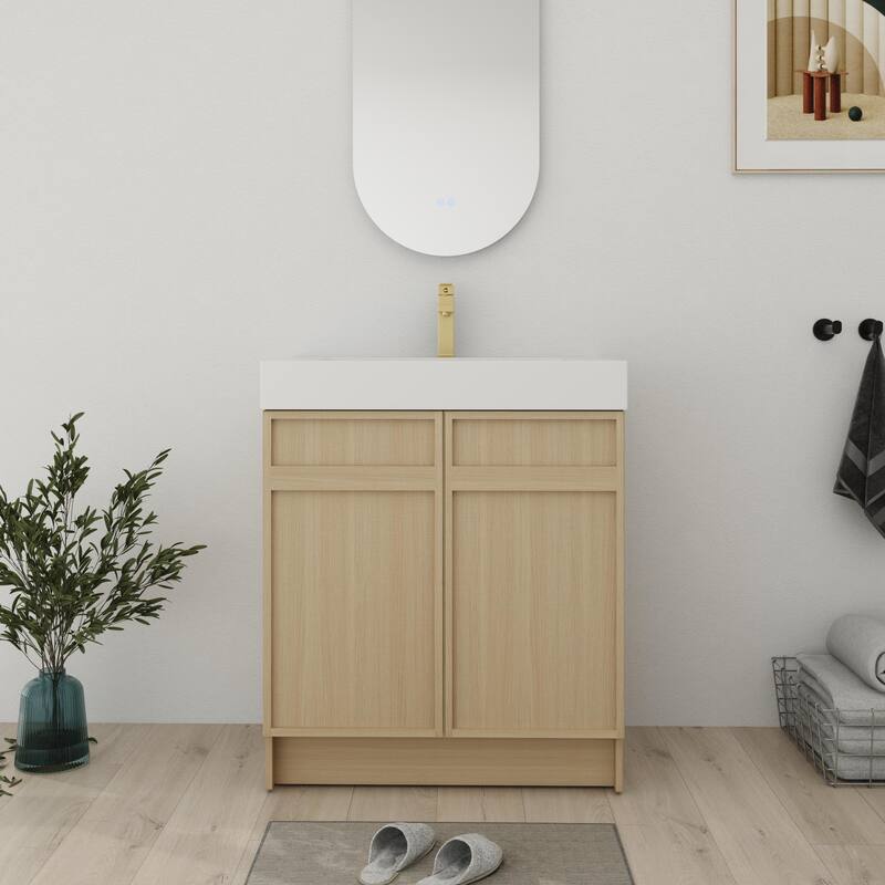 Bathroom Vanity With Sink In 24/30/36 Inch, Freestanding Bathroom Vanity With Soft Close Door and Adjustable Shelf - 30''W - Dune Oak
