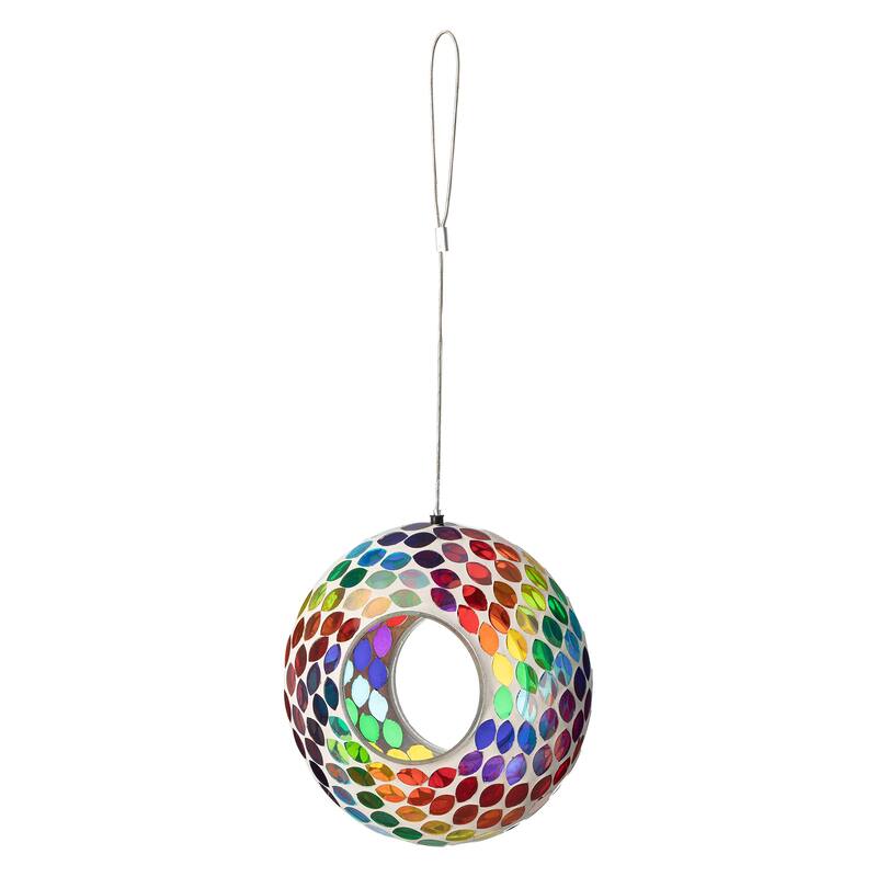 Glitzhome Round Hanging Multi-Color Mosaic Birdfeeder