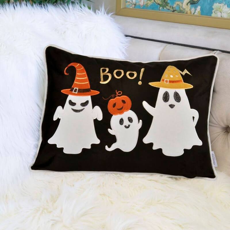 Halloween Boo Ghost Velvet Throw Pillow Set of 2, 14"x20"