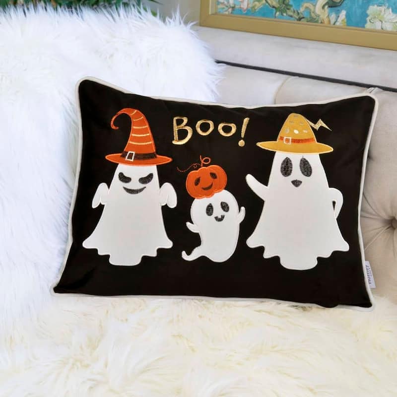 Halloween Boo Ghost Velvet Throw Pillow