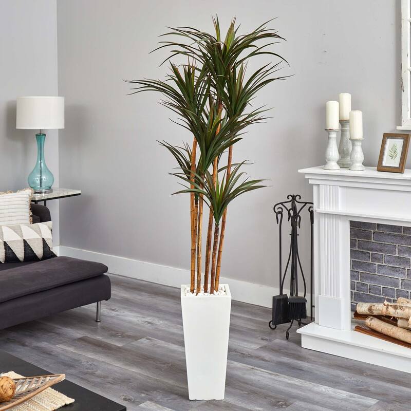 6.5ft Giant Yucca Artificial Tree in White Planter with UV Resistant Lifelike Green Leaves for Indoor or Outdoor Use