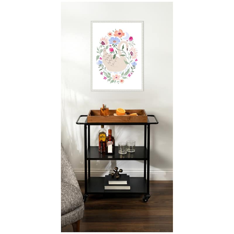 Kate and Laurel JL Swan Floral Oval by Jill Labieniec Framed Canvas Wall Art Print