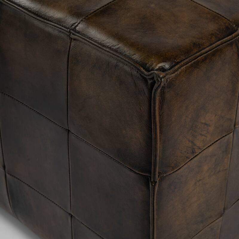 Leon Dark Brown Leather Ottoman