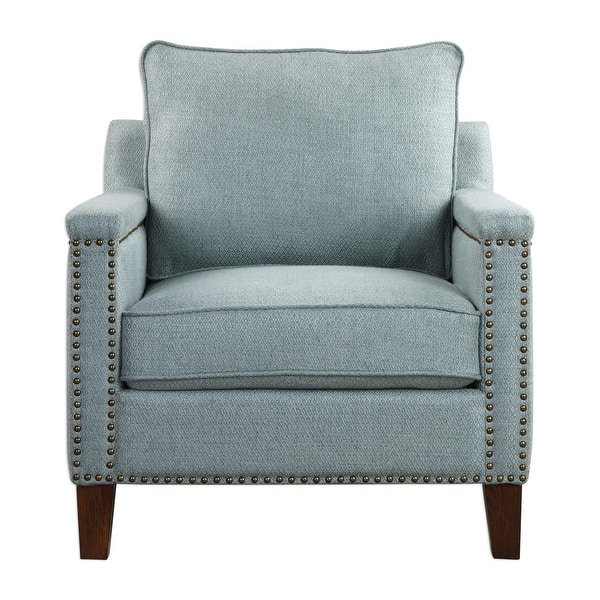 slide 2 of 7, Uttermost Charlotta 31 Inch Wide Wood Frame Accent Chair with Nailhead Sea Mist