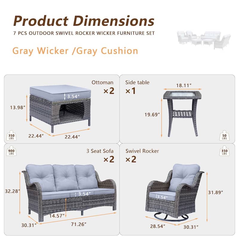 7-Piece Outdoor Wicker Patio Conversation Swivel Chairs Furniture Sets