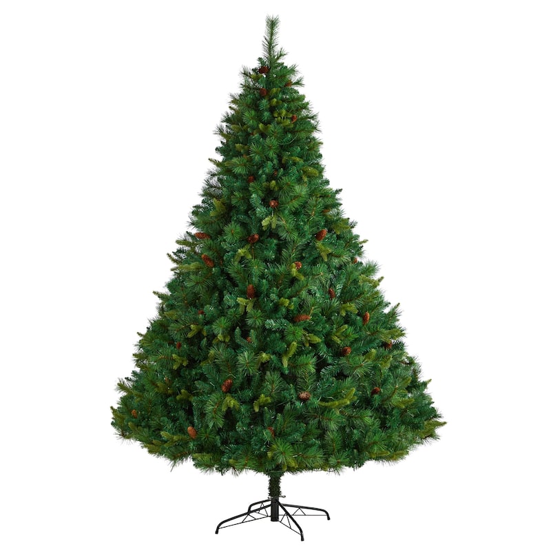 8ft. Full Bodied Mixed Pine Artificial Christmas Tree with 700 Clear LED Lights & Pine Cones - Towering Holiday X-Mas Tree