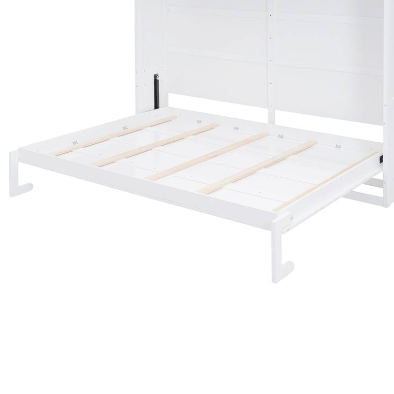 Queen Size Murphy Bed Wall Bed with Top Shelves, USB Ports & No Box Spring Needed - Space-Saving Design for Multi-Use Rooms
