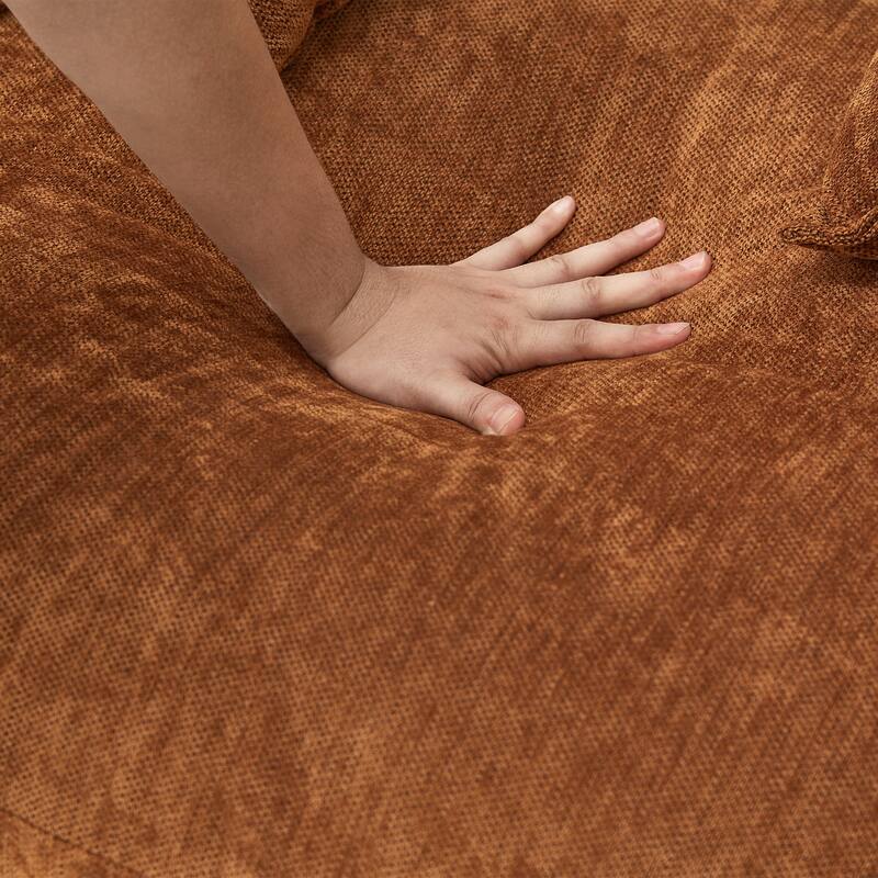 Oversized Round Accent Chair Lounge Chaise, Chenille Upholstered Boneless Sofa Bed, Deep Seat Sleeper Couch Reading Armchair