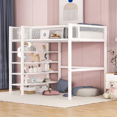 Twin Loft Bed with Four Shelves