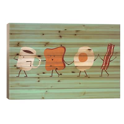 Let's All Go For Breakfast Print On Wood by HandsOffMyDinosaur - Multi-Color