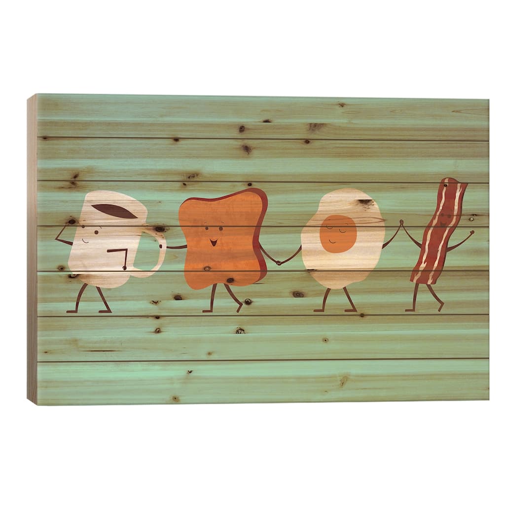 Let's All Go For Breakfast Print On Wood by HandsOffMyDinosaur - Multi-Color