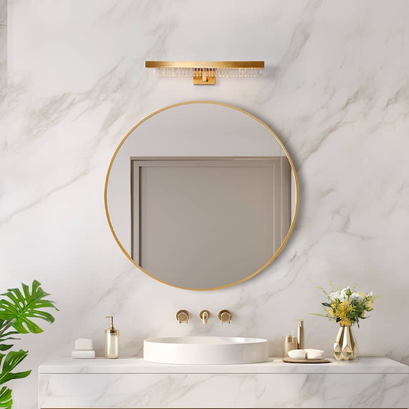 Modern Glam 1-Light LED Gold Bathroom Vanity Lights Textured Glass Wall Sconces - W 26" x H 4.9" x D 4.3"