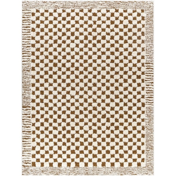 Livabliss Freud Mod Checkered & Striped Area Rug - 2'8" x 7'3" - Burnt Umber/Cream