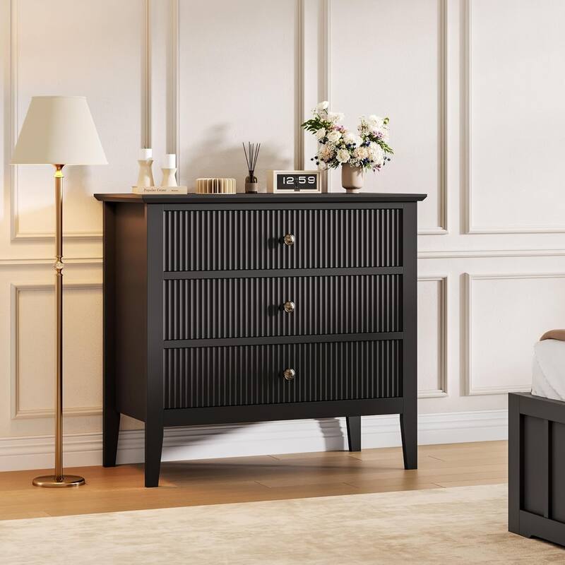 Modern 3-Drawer Dresser with Fluted Wood Front, 30" Wide Storage Cabinet for Bedroom, Living Room, or Entryway
