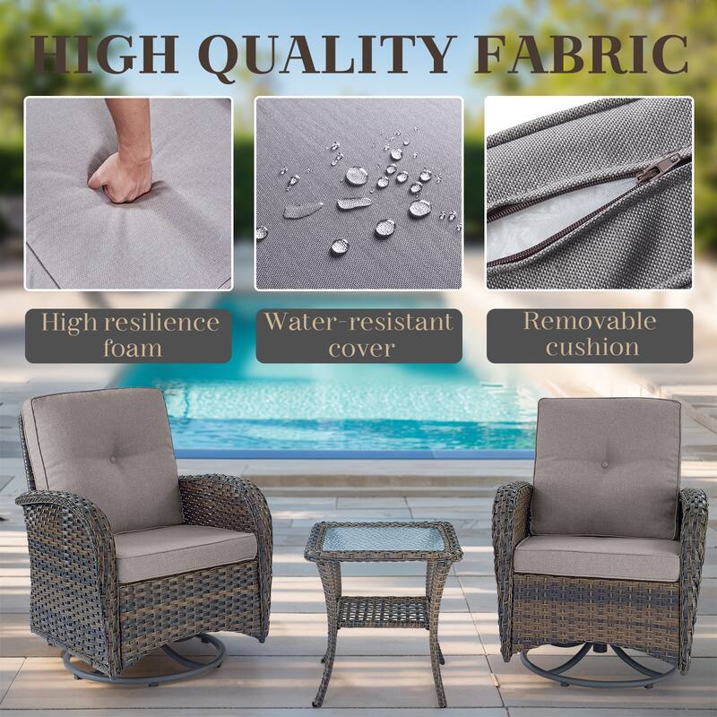 Outdoor Sofa Ottomans with Swivel Chairs -Grey - Brown