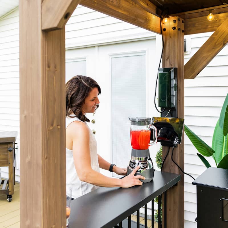 Backyard Discovery Saxony 8x5' Cedar BBQ Grill Gazebo with Steel Roof