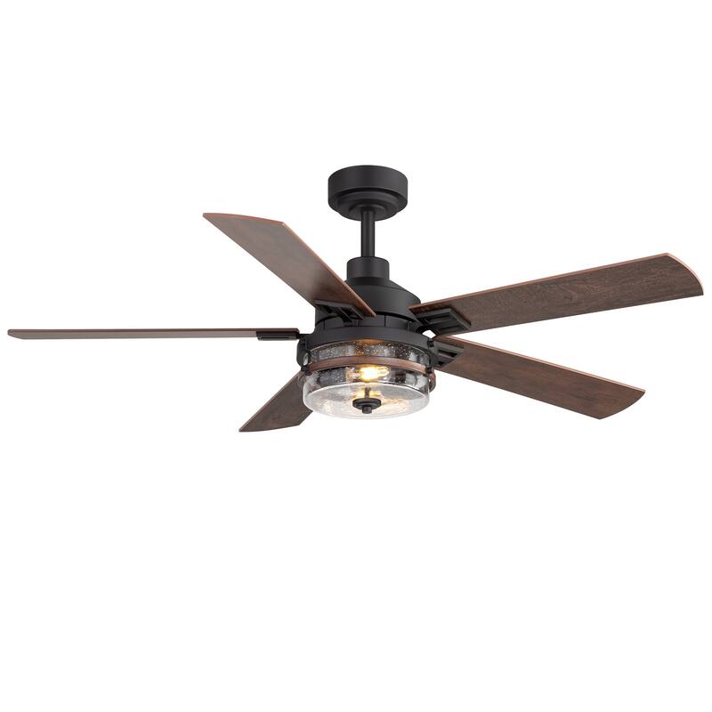 52" Reversible 5-Blade Glass Shade Ceiling Fan with Light and Remote