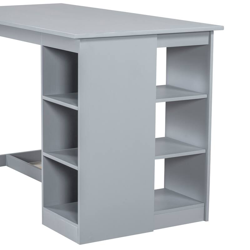 5 Piece Counter Height Dining Table Set with Storage , Dining Table Set with 3-Tier Storage Shelves and 4 Upholstered Chairs